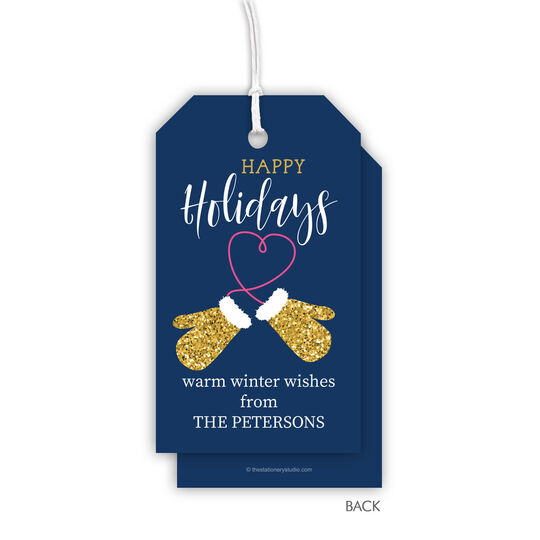 Faux Gold Mittens Vertical Hanging Gift Tags